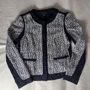 Ann Taylor Navy Blue & White Tweed Blazer Business Casual Size 6